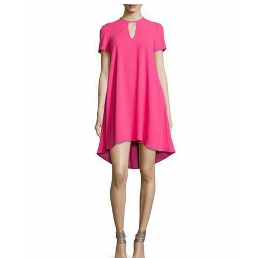 Trina Turk Hot Pink Short Sleeve High-Low Dress
